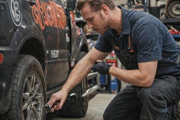 Professional technician applying vinyl graphics